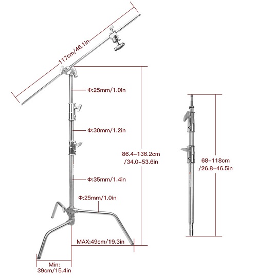 LCS-01 -  סטנד תאורה מקצועי c-stand מבית  E-IMAGE